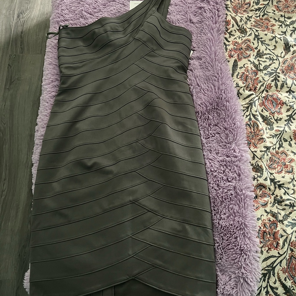 BCBG Charcoal One-Shoulder Dress